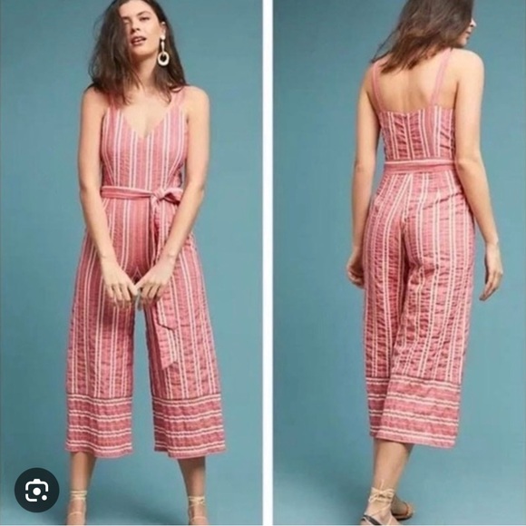 Anthropologie Pants - Anthropologie Pink Striped Sleeveless Wide-Leg Jumpsuit